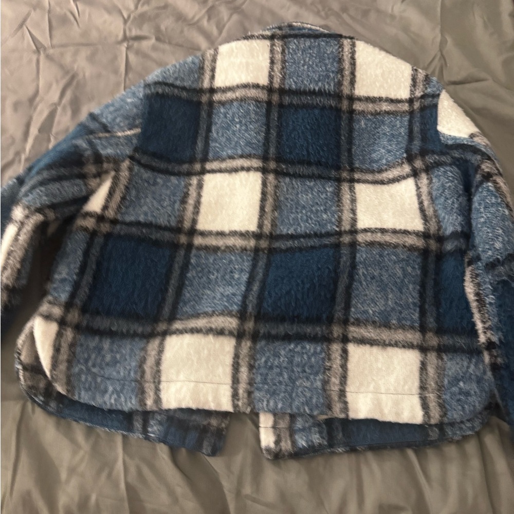 Zara Kids Blue and White Plaid Jean Jacket - Picture 7 of 11